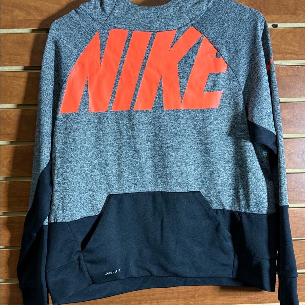 Nike Gray and Black Hoodie with Orange Logo